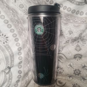 Starbucks Halloween Travel Cup 16 fl oz Black & Metallic Spider Web 2002 Vintage